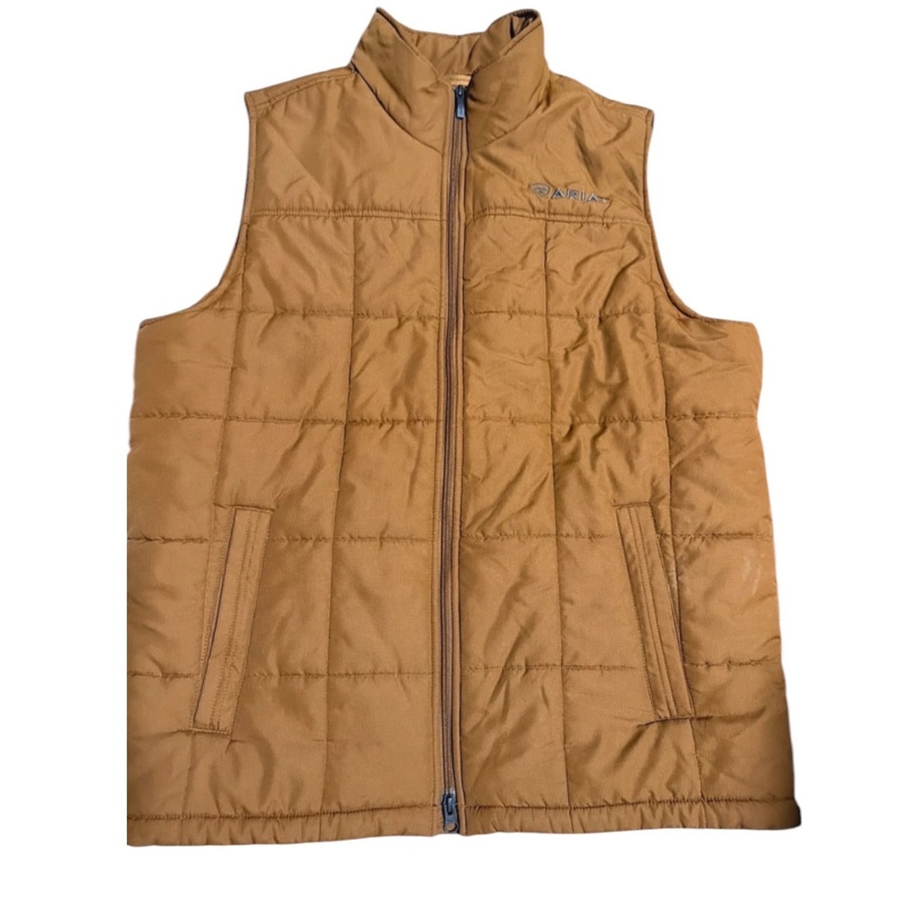 Ariat Quilted Vest Mens Large Brown EUC Zip Up Puffer Sleeveless Jacket